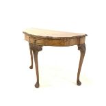 20th century Queen Anne style burr walnut serpentine bow front console table