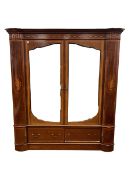 Large Edwardian inlaid mahogany double wardrobe