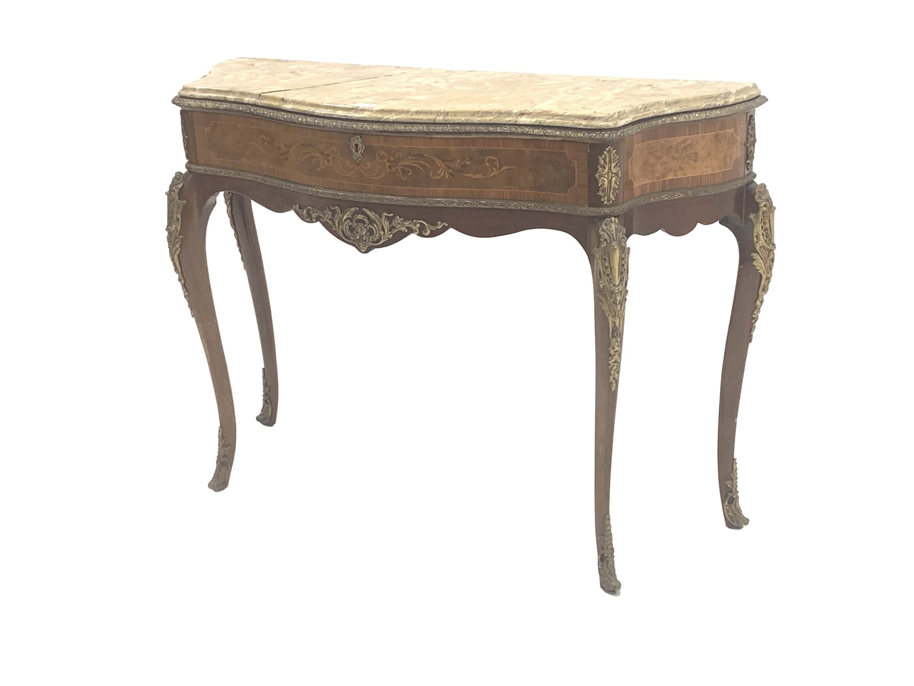 Mid 20th century French style walnut and mahogany veneered console table - Image 2 of 4