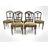 Set six late Victorian walnut and ebonised dining chairs