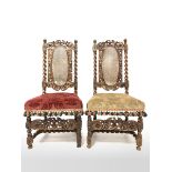 Pair of 19th century Carolean style walnut chairs