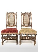 Pair of 19th century Carolean style walnut chairs