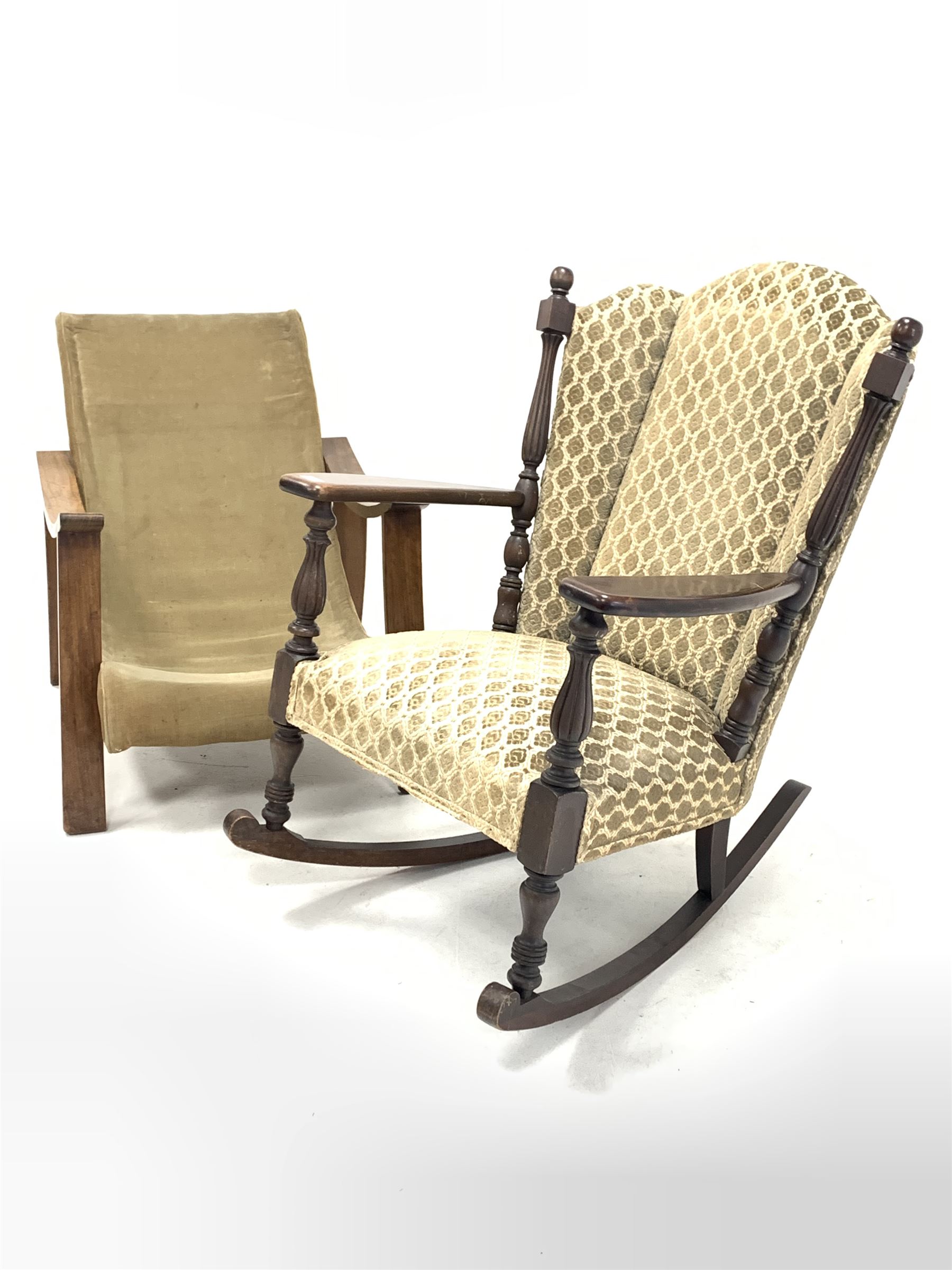 Late Victorian mahogany upholstered rocking chair - Image 2 of 2