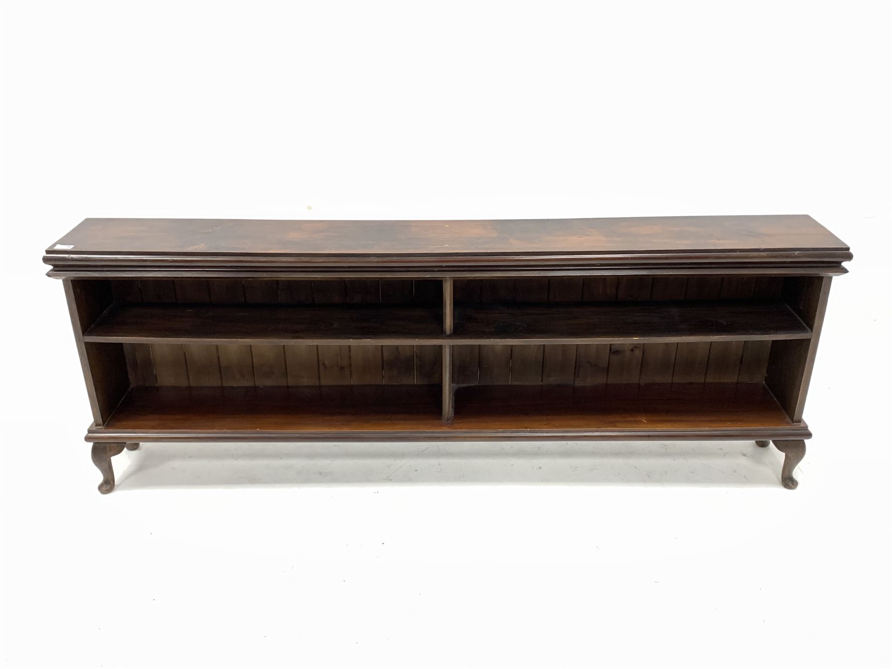 Early 20th century mahogany low bookcase raised on cabriole supports W182cm - Image 3 of 3