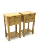 Pair of 20th century beech bedside tables