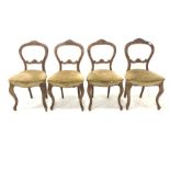 Set four Victorian beech balloon back dining chairs