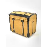 Early 20th century wood and metal bound dome top travelling trunk