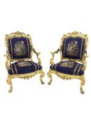 Pair of 18th century design giltwood throne chairs