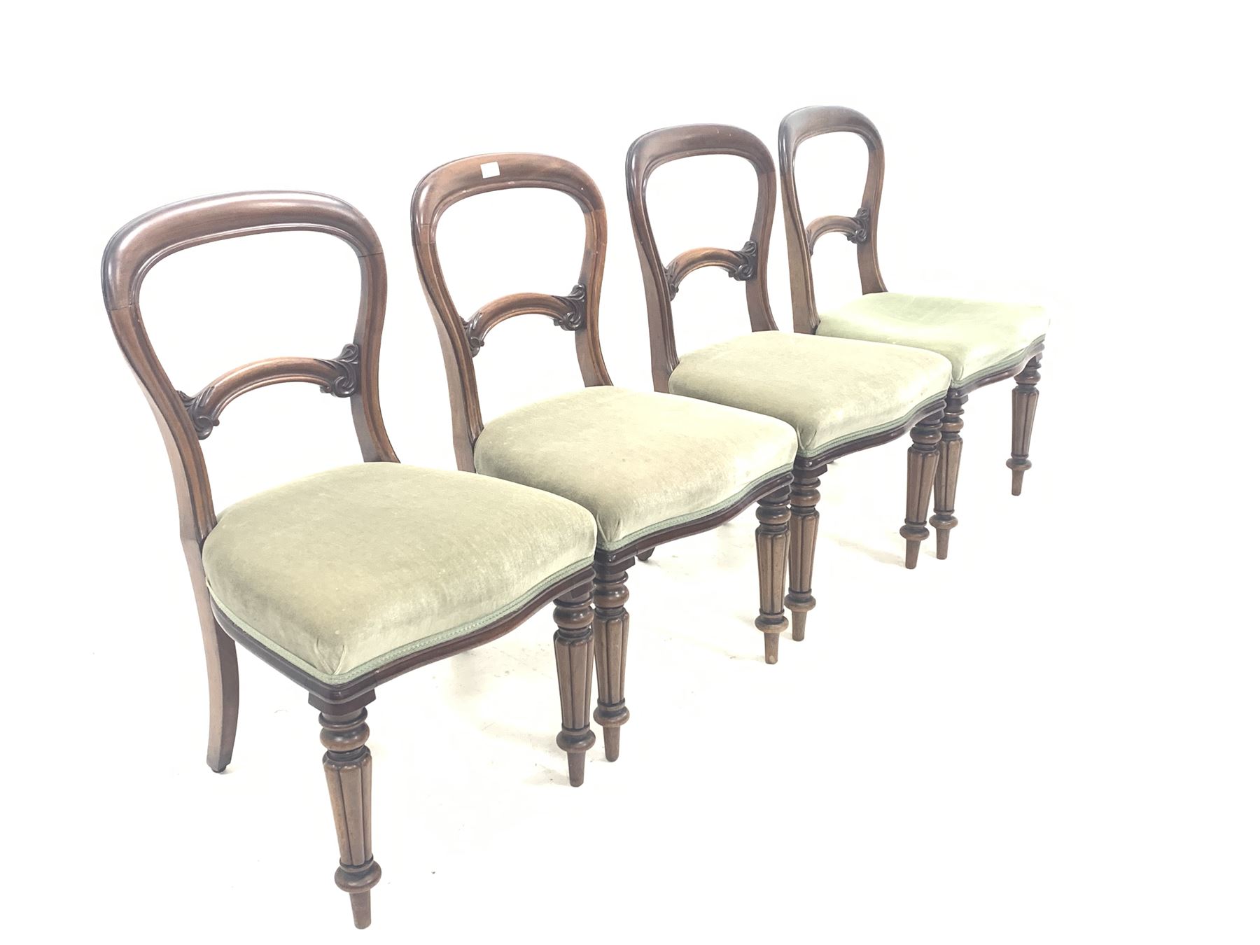 Set of four Victorian dining chairs with balloon backs and scroll leaf carved rails - Image 2 of 3