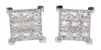 Pair of 18ct white gold pave set