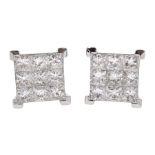 Pair of 18ct white gold pave set