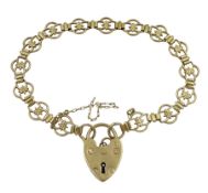 9ct gold fancy link bracelet with heart locket
