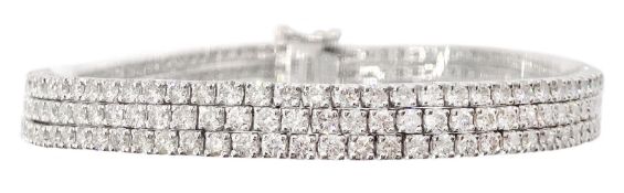 18ct white gold three row round brilliant cut diamond bracelet