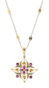 Edwardian gold pink/purple stone set pendant