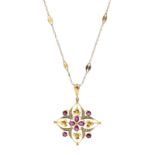 Edwardian gold pink/purple stone set pendant