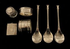 Three John Pinches silver Christmas spoons