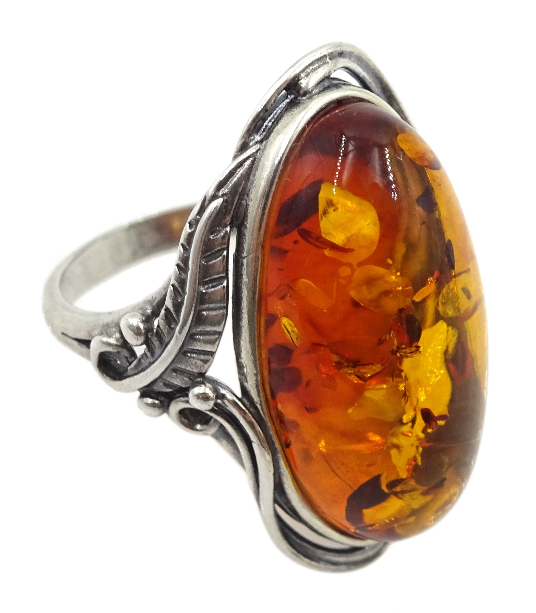 Silver Baltic amber ring - Image 3 of 4