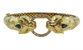 14ct gold sapphire and diamond panther hinged bangle