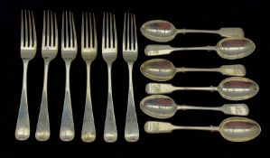 Set of six silver dessert forks initialled AMG Sheffield 1903 maker C W Fletcher and a set of six si