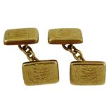 Pair of 18ct gold rectangular cufflinks with engraved initials