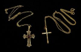 Two 9ct cross pendant necklaces