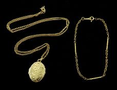 Gold locket pendant necklace and gold fancy link bracelet