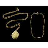 Gold locket pendant necklace and gold fancy link bracelet