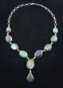 Silver oval and pear shaped cabochon labradorite necklace