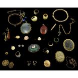 Collection of Victorian and later jewellery including pietra dura flower brooch