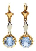 Pair of 18ct gold blue stone set pendant stud earrings
