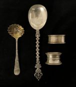 Ornamental silver spoon of 17th century design with pierced spiral stem Sheffield 1906 Maker Joseph