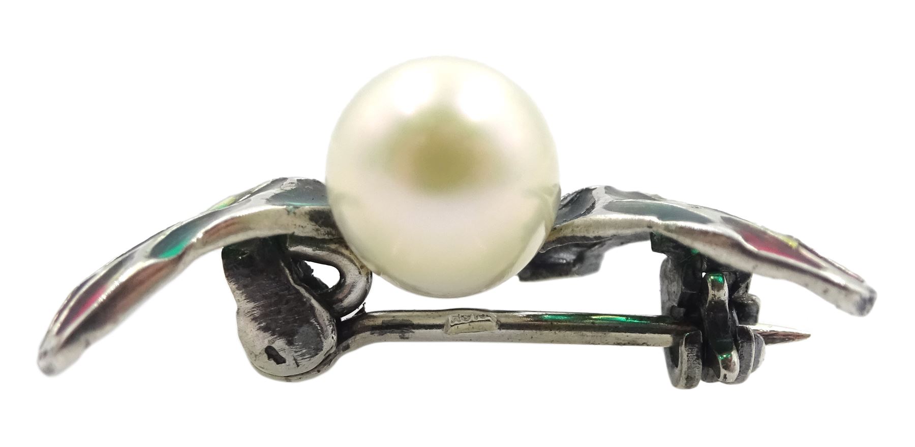 Silver plique-a-jour and pearl insect brooch - Image 2 of 2