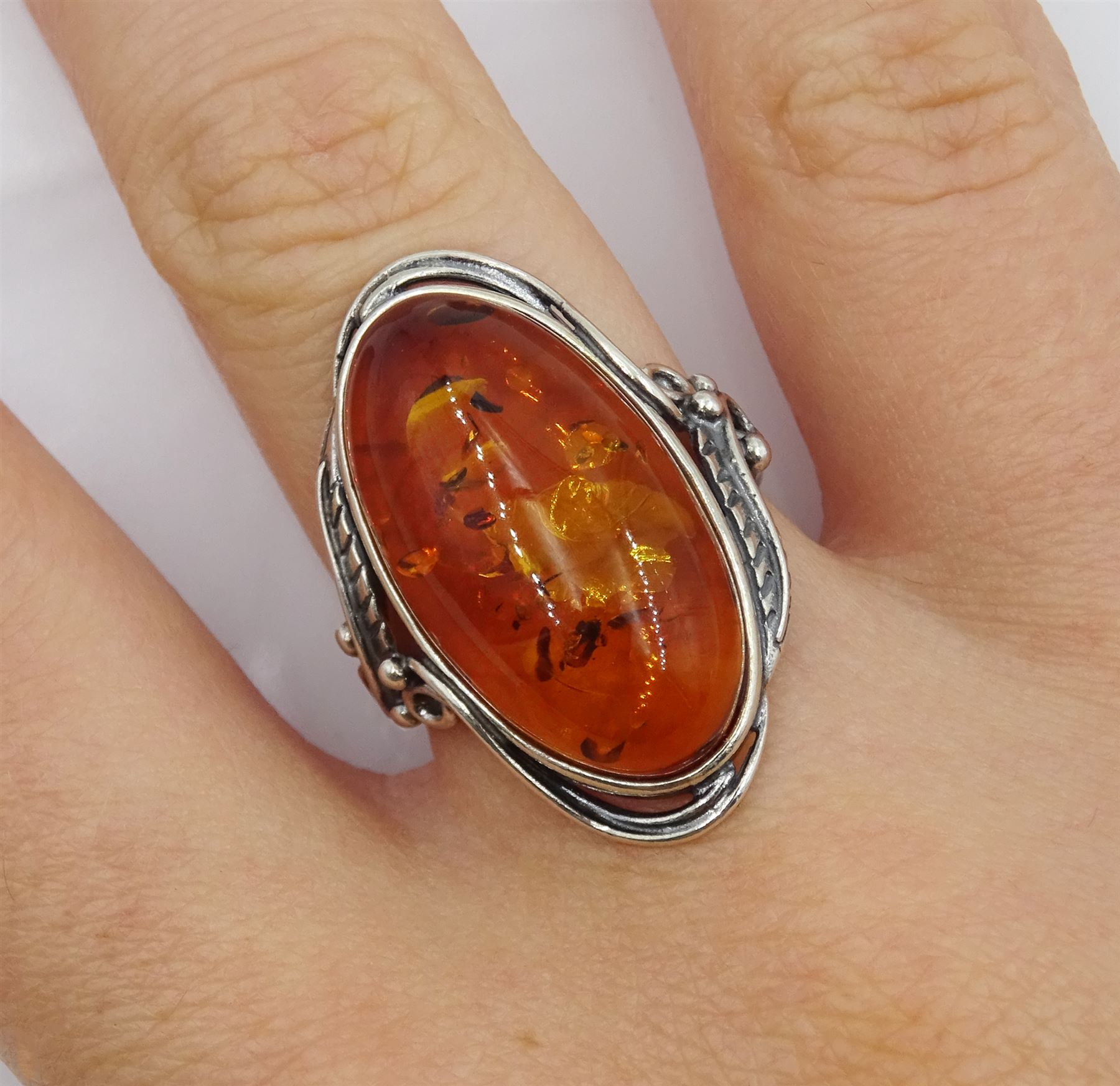 Silver Baltic amber ring - Image 2 of 4