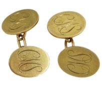 Pair of 9ct gold cufflinks with engraved initial CMS on each link