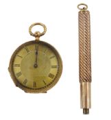 Gold open face ladies key wound cylinder fob watch