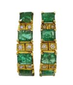 Pair of 17ct gold emerald and diamond half hoop earrings
