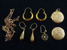 Two pairs of gold earrings