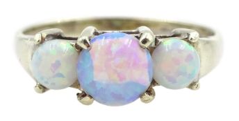 9ct white gold three stone opal ring