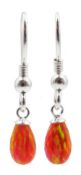 Pair of silver fire opal pendant earrings