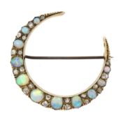 Victorian gold opal crescent brooch