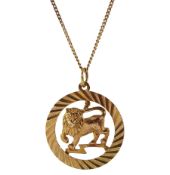 9ct gold lion circular pendant necklace