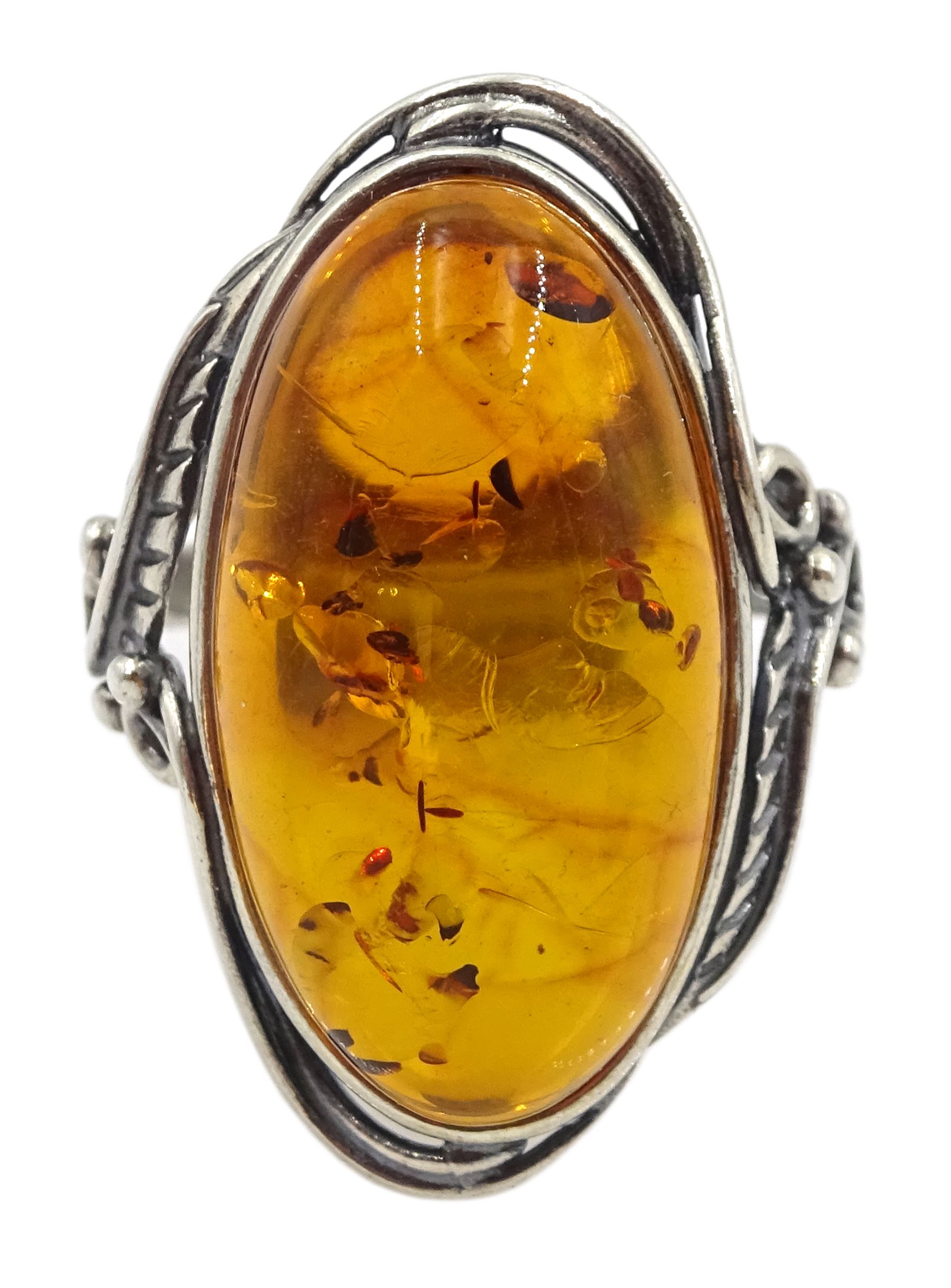 Silver Baltic amber ring