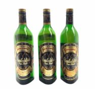 Three bottles of Glenfiddich Pure Malt Scotch Whisky 'Over 8 Years'