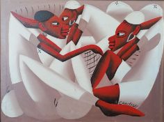 Joseph Cantave (Haitian 1963-): Abstract Seated Figures