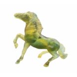 Daum Pate de Verre model of a prancing horse in tonal green and amber