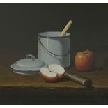 J Mostin (British contemporary): 'Billy Can with Apple'