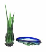 20th century studio art glass centrepiece bowl of ripple form in green and blue