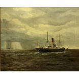 George Dickinson (British 20th century): 'Steamer Macclesfield Entering the Humber' oil on canvas si