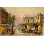 French School (20th century): Parisian Street Scene with Flower Market