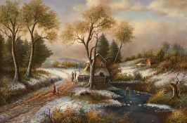 M Davidson (British contemporary): Winter Countryside Scene